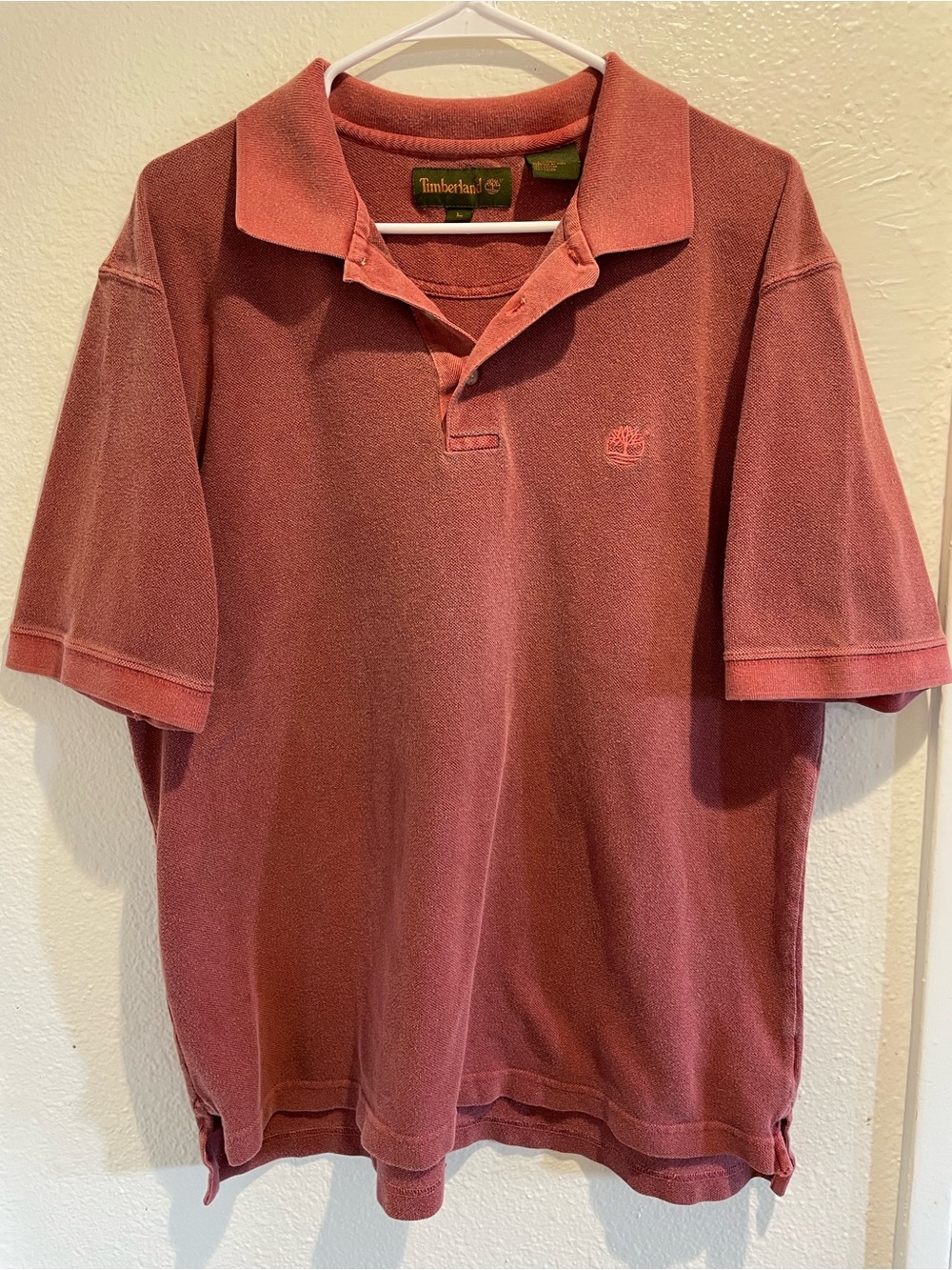 Vintage Late 90s Timberland Red Polo Shirt Mens Large Washed Red Peru Cotton